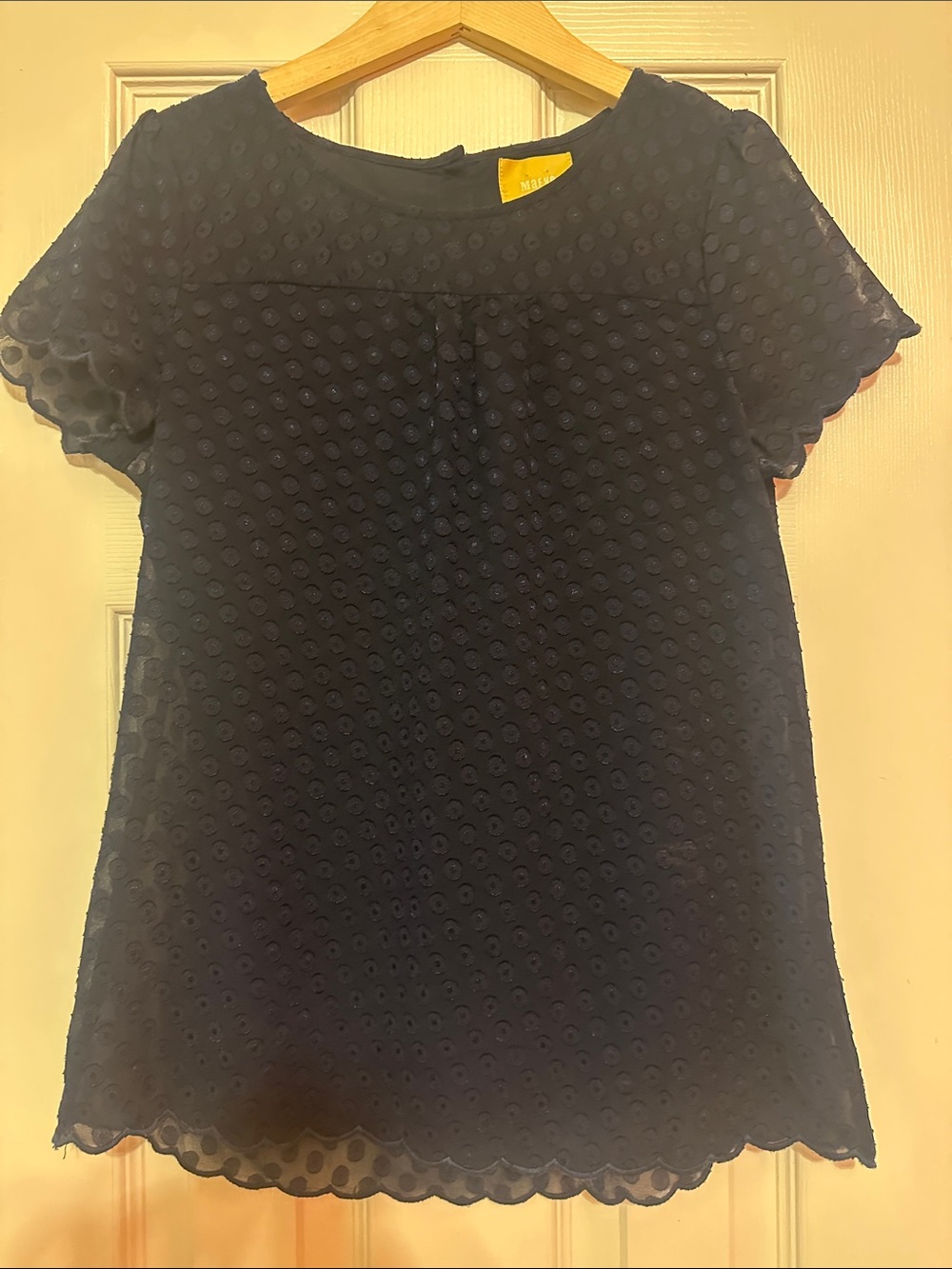 Maeve Navy Textured Swiss Dot Short Sleeve Tunic